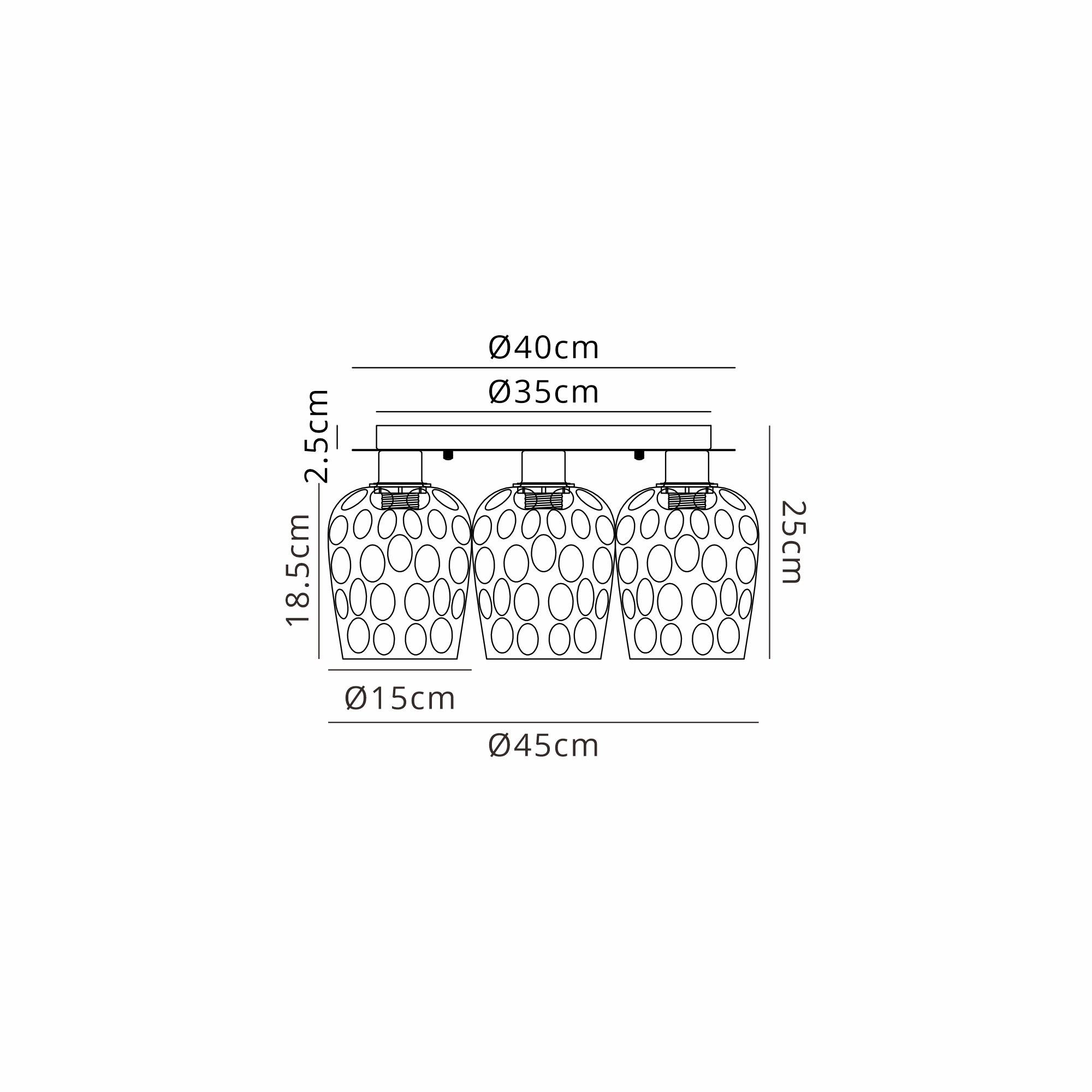 DK1434  Lori cm Round Ceiling Flush, 3 Light Flush Fitting, Satin Nickel/Champagne/Clear/Smoke Ripple Wine Shades